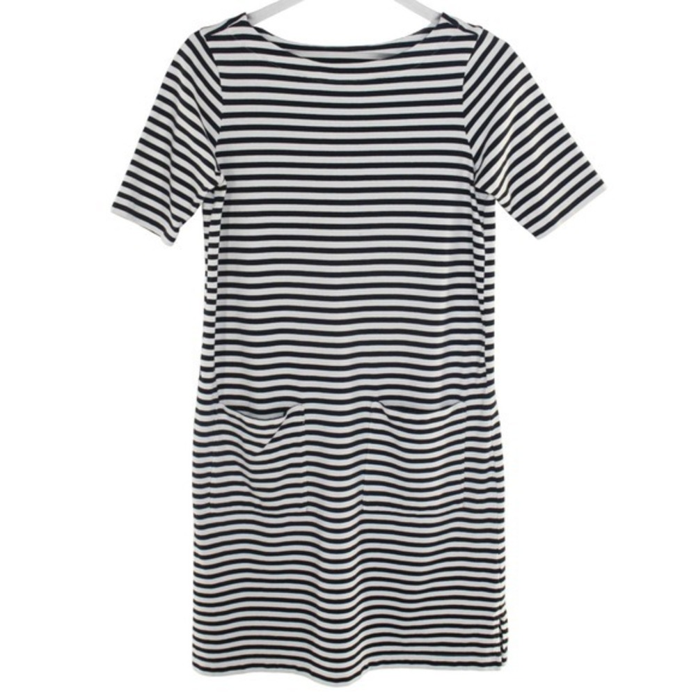 J. Jill Casual Midi Dress Striped Short Sleeve Pocket Shift XS Blue White